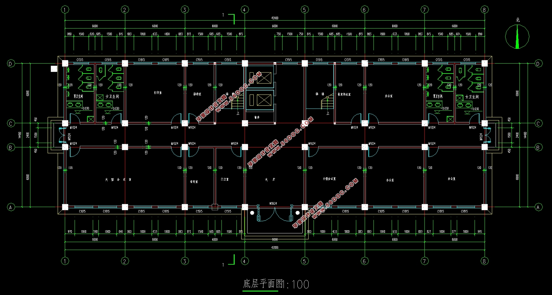 六层4264平米玉树藏族自治州某公司办公楼设计(建筑图结构图)