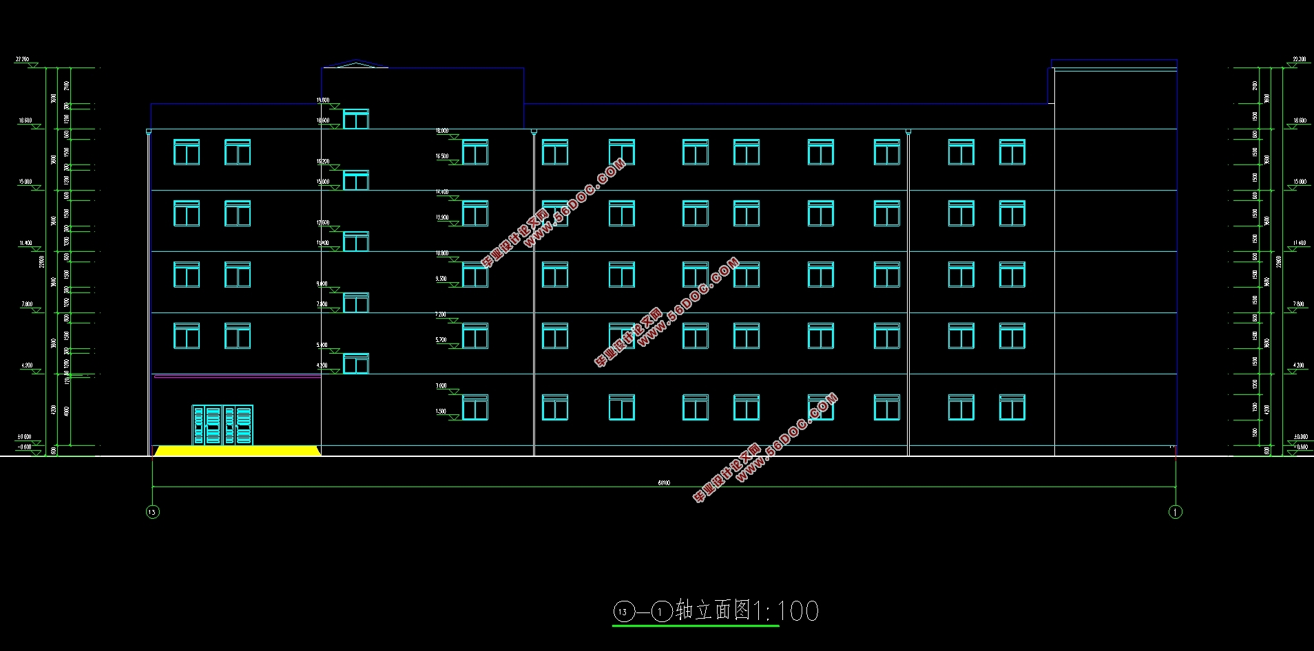 五层6392平米金融港办公楼框架结构设计(建筑图结构图)