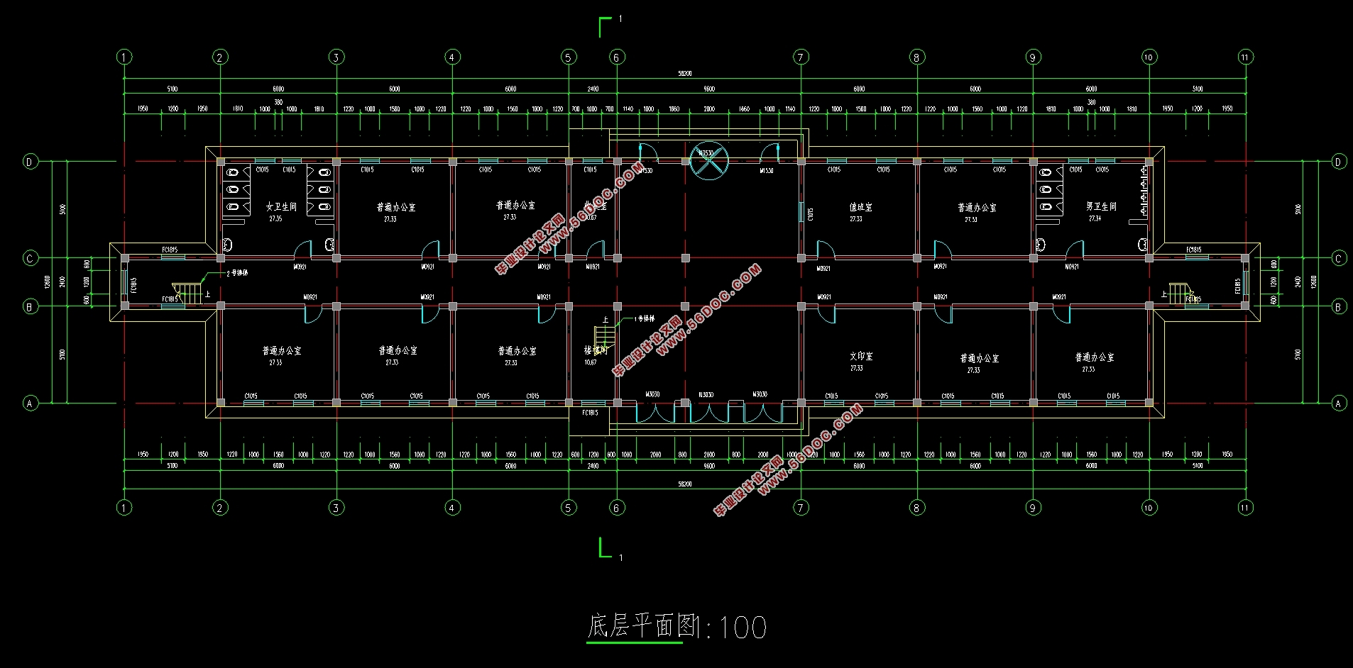 六层3810平米乔泽建设集团公司办公综合楼设计(建筑图结构图)