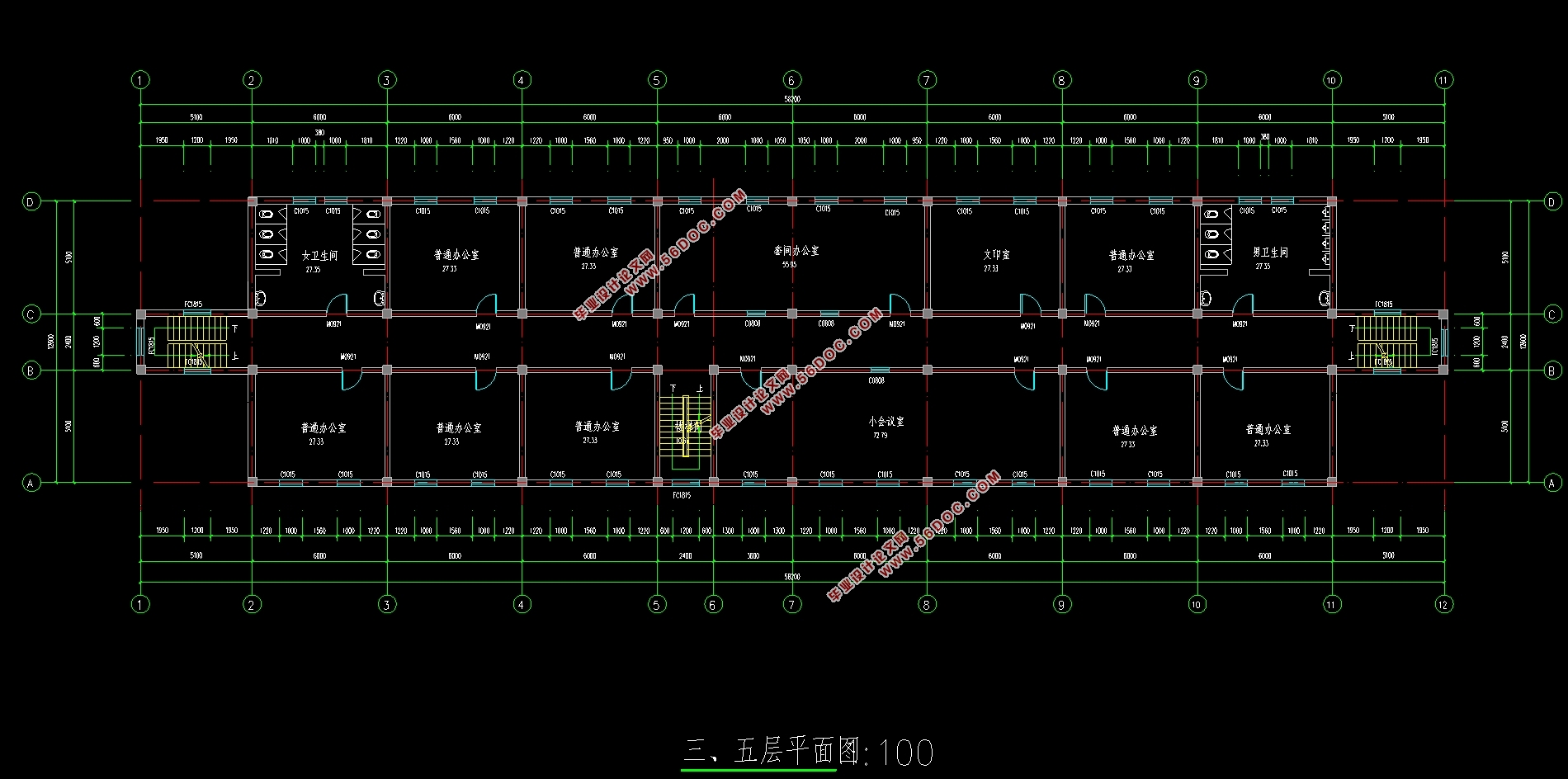 六层3810平米乔泽建设集团公司办公综合楼设计(建筑图结构图)