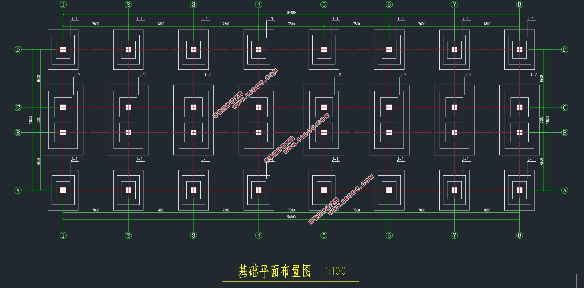 江汉大学六层5500平米教学楼框架结构设计(建筑图结构图)