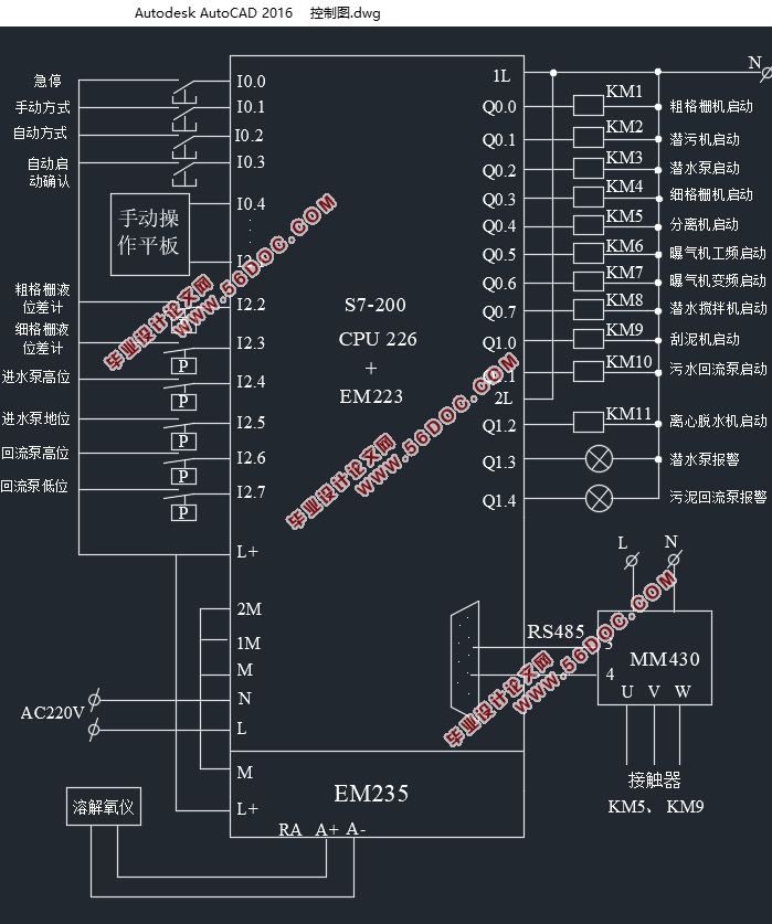 基于PLC工业污水处理控制系统硬件设计(附电路图控制图)