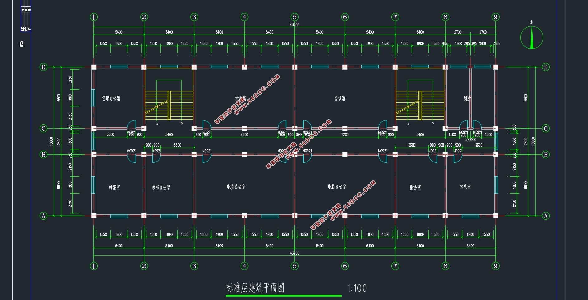 四层3100平米南京某科技园办公楼设计(含建筑图结构图)