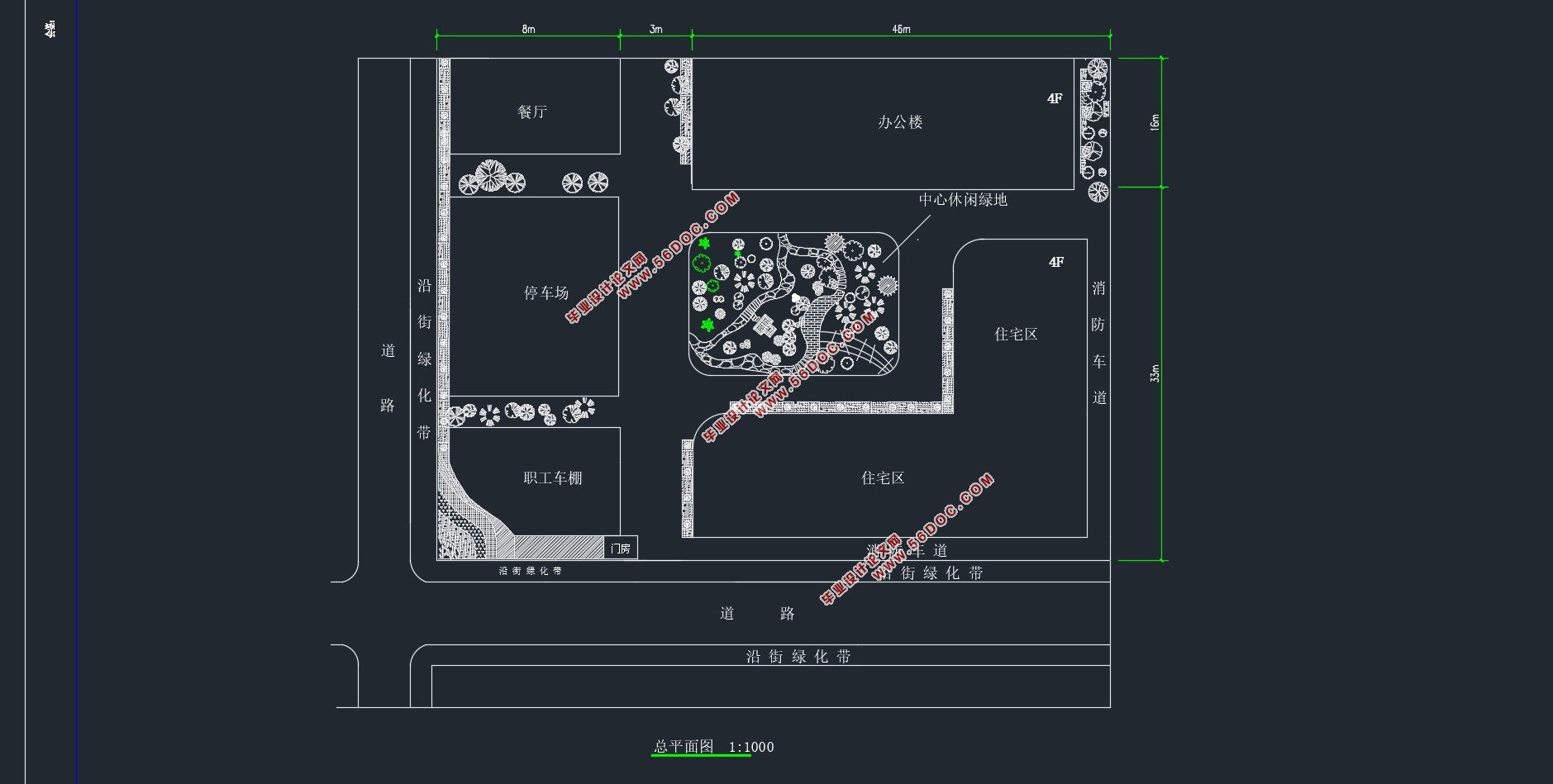 四层3100平米南京某科技园办公楼设计(含建筑图结构图)