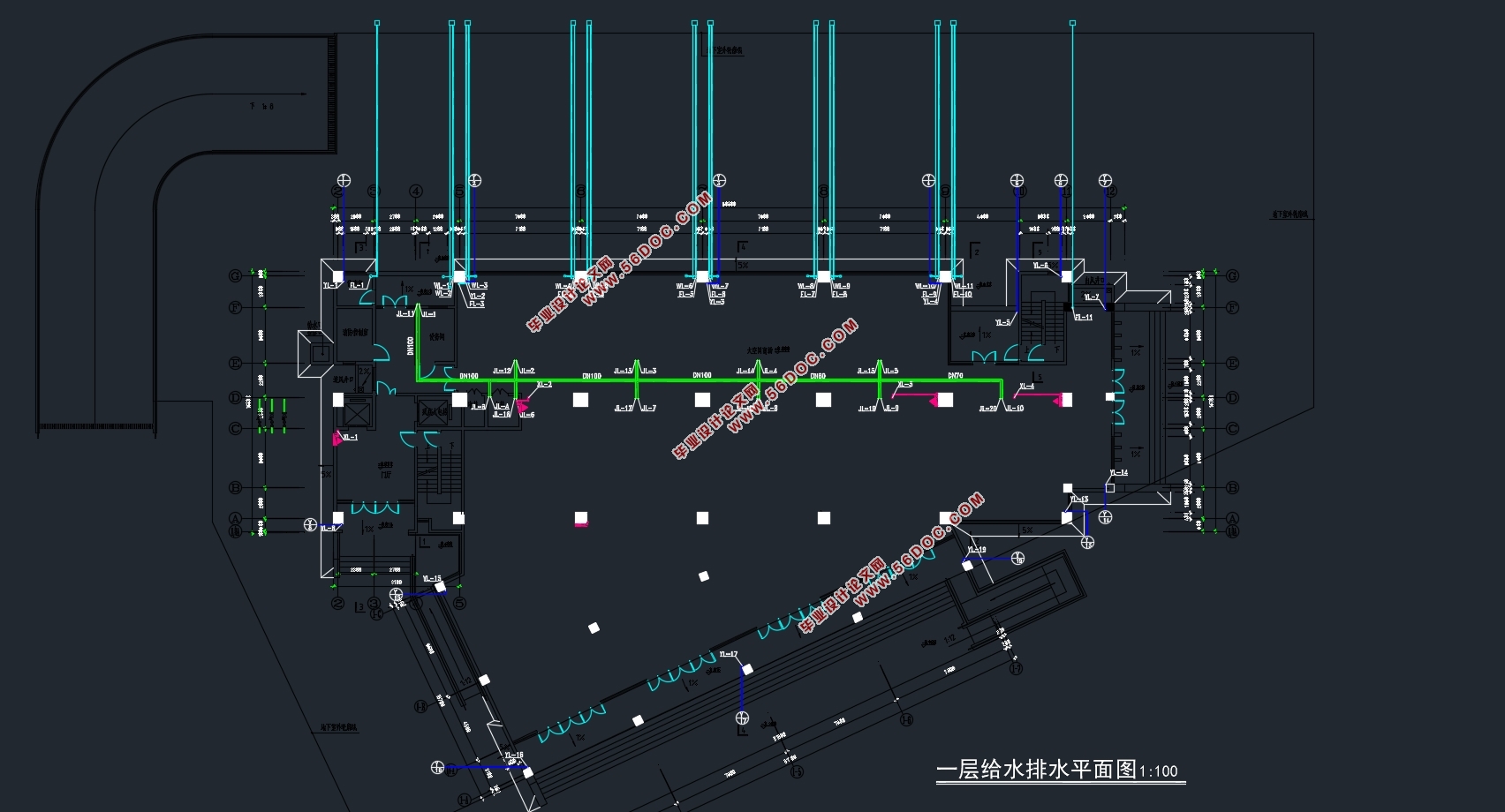 高层建筑(地下一层地上十一层)江浦小区酒店公寓给排水设计(附CAD图)