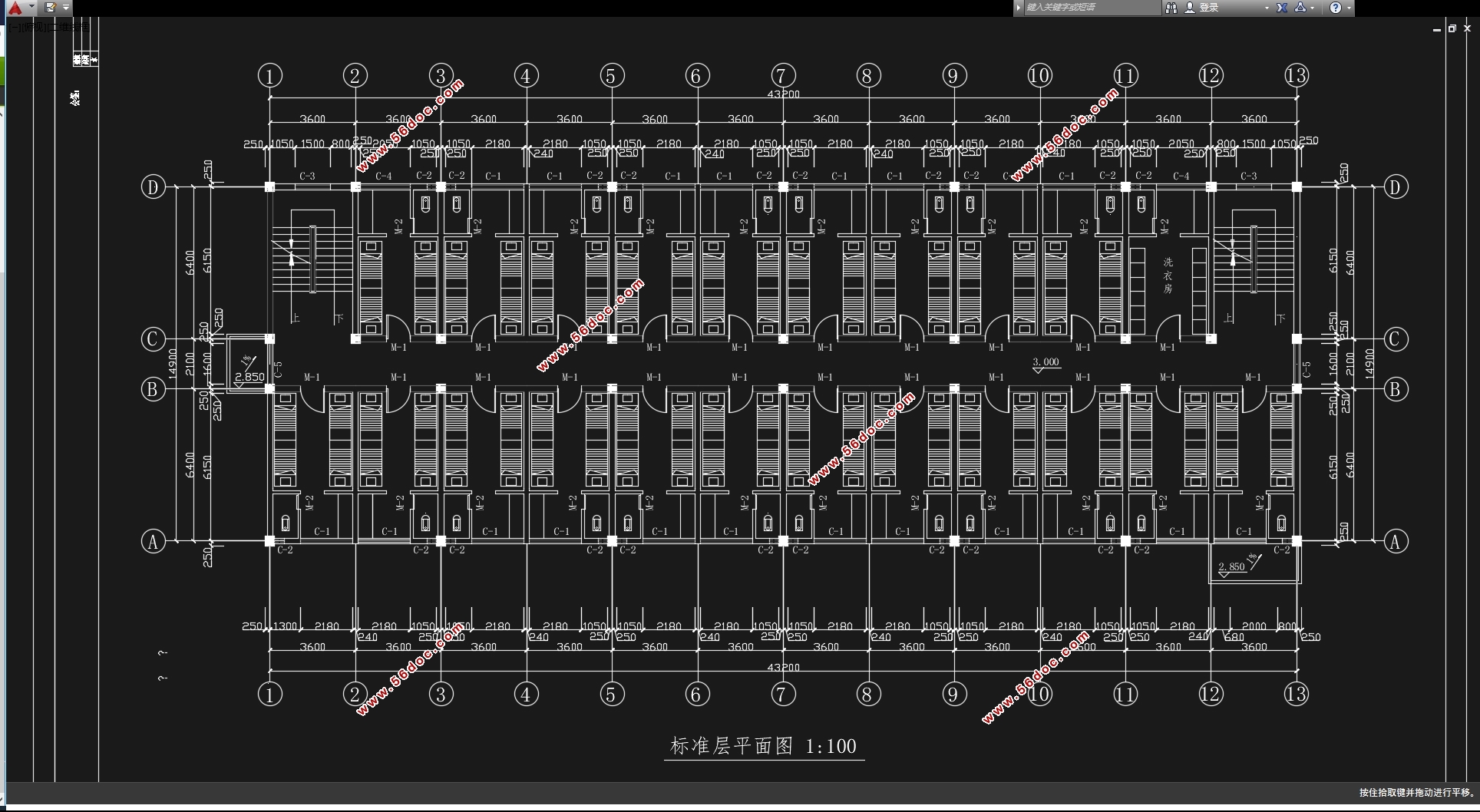 四层2580平米泰州某职业中学学生公寓宿舍楼设计(含建筑图结构图)