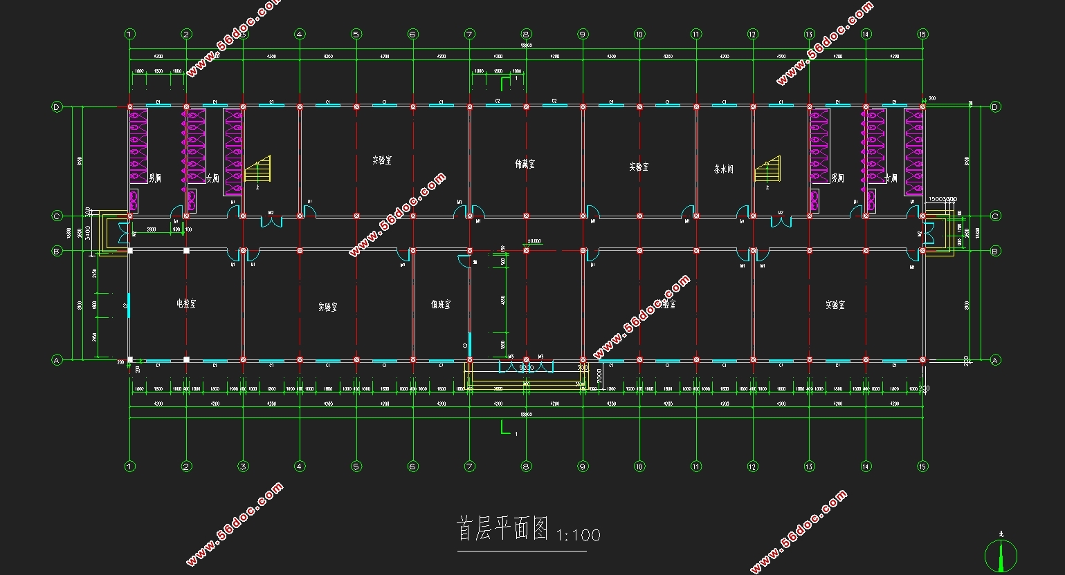 四层4421平米江苏省连云港市某研究院实验楼设计(含建筑图结构图)