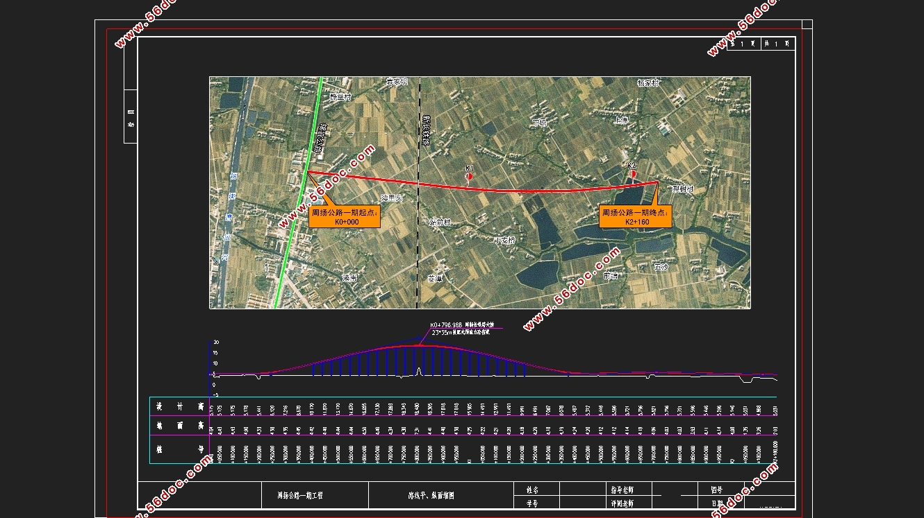 全长2.160km双向四车道一级公路施工图设计(含CAD图)