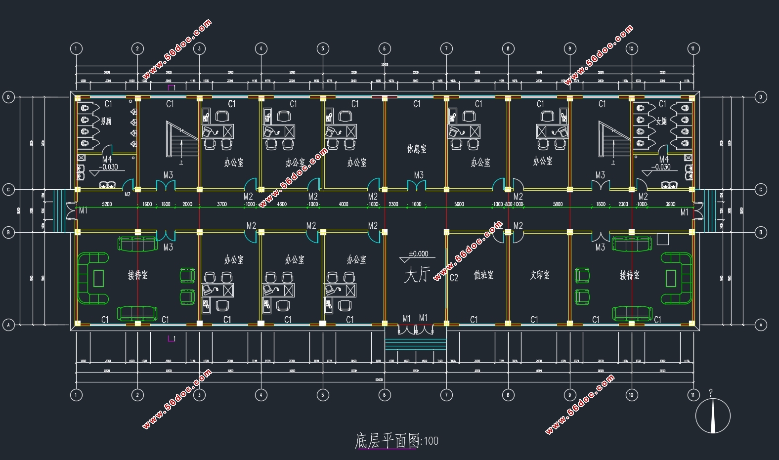 四层4160m2南京市某单位部门综合办公楼设计(含建筑图结构图)