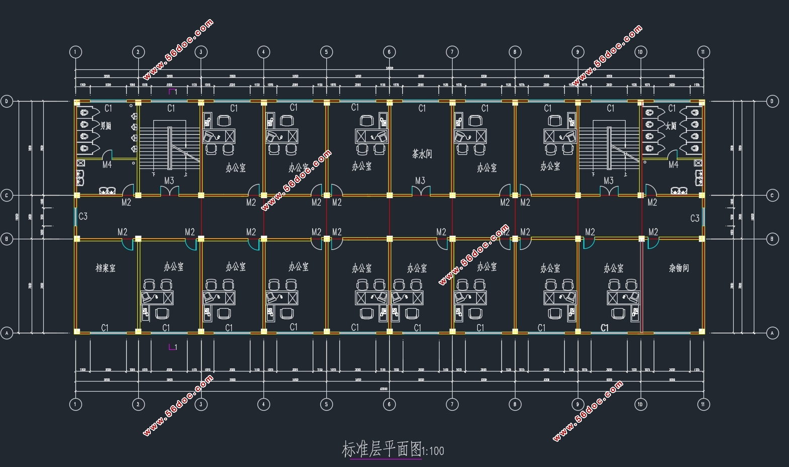四层4160m2南京市某单位部门综合办公楼设计(含建筑图结构图)