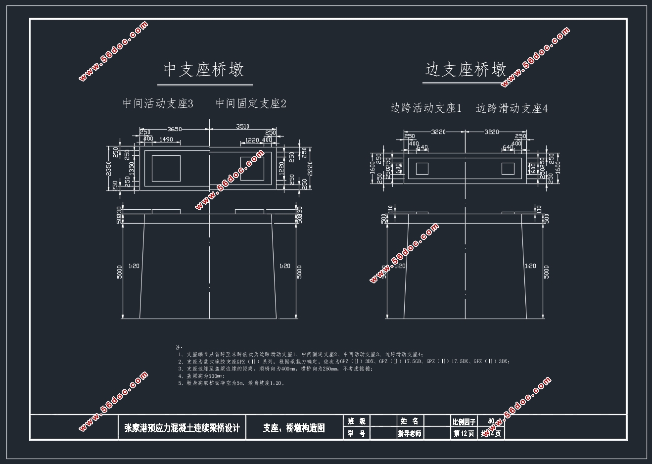 张家港预应力三跨变高度连续梁桥设计(54+84+54m)(含CAD图)