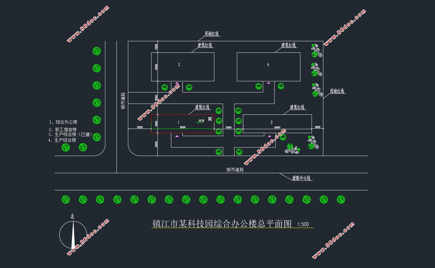五层3060平米镇江某科技园综合办公楼(含建筑结构图,施工组织设计)